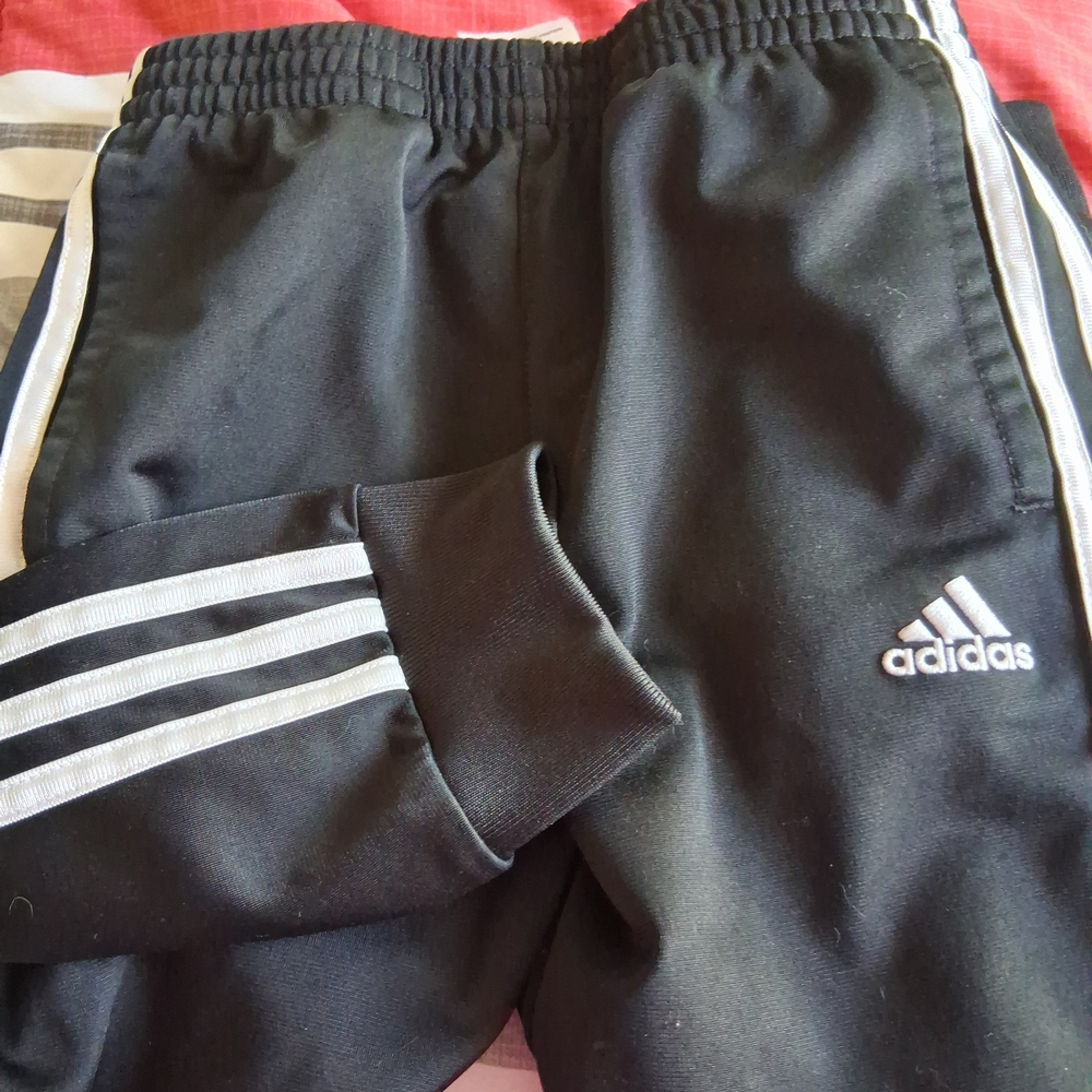 Adidas Kids Black Joggers with White Stripes